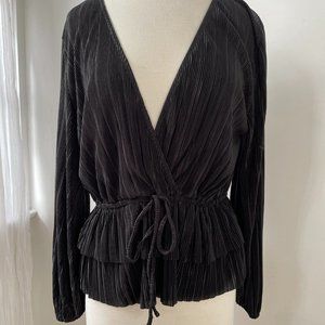 Zara Black Long Sleeve Peplum Style Blouse Size L